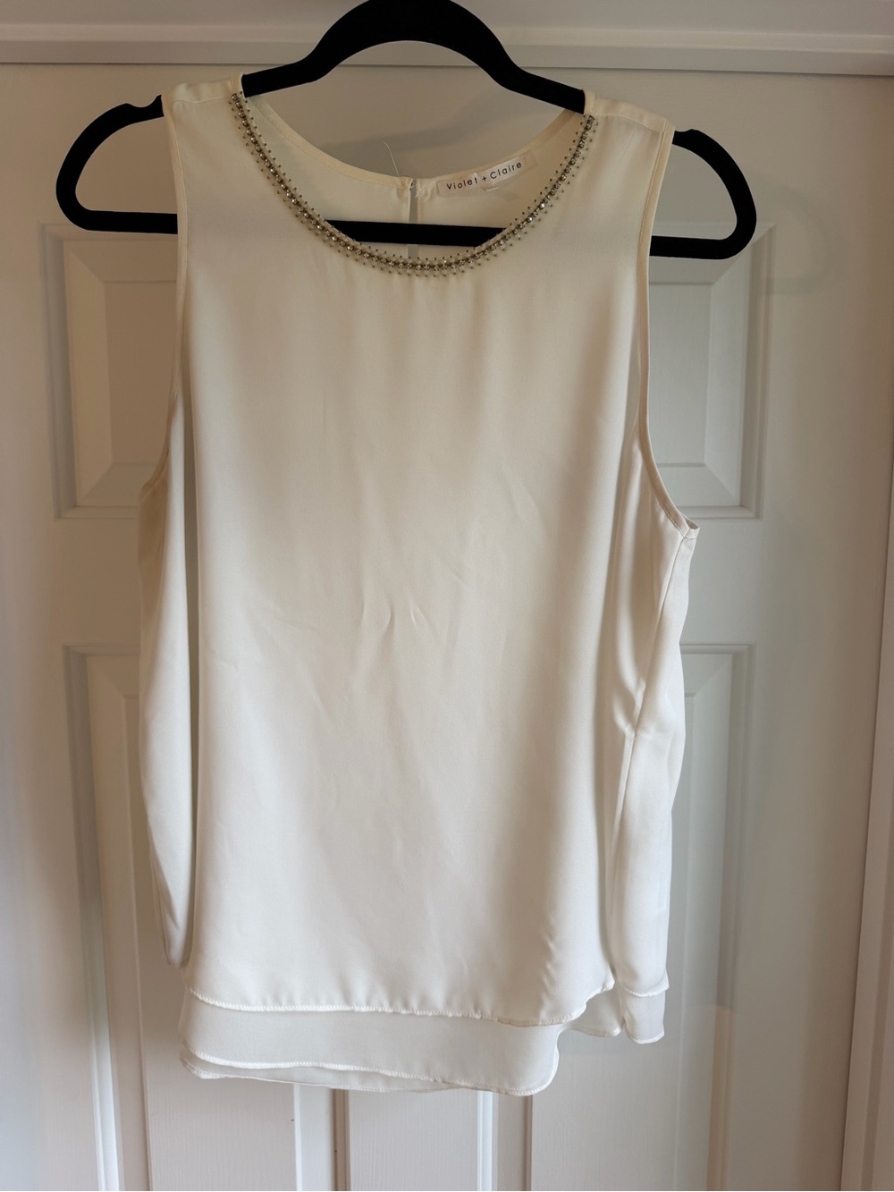 Violet & Claire Cream Beaded Neck Sleeveless Blouse